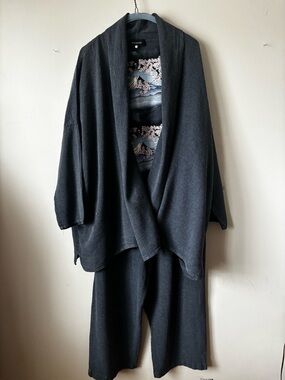 eskandar Charcoal Knit Jacket and Pants Set